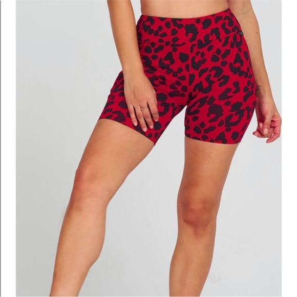 LICI FIT Red Leopard Print High Waist Biker Shorts – Size M - Picture 1 of 12